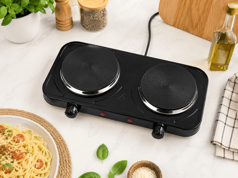 COCINILLA ELE CTRICA DOS PLATOS METAL NEGRO COMPACTA PORTATIL - 7