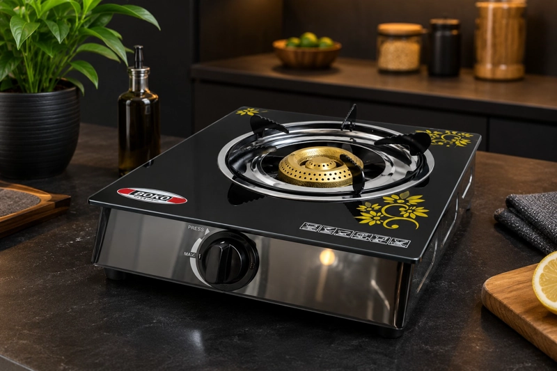COCINA A GAS VIDRIO TEMPLADO NEGRO NEW LINE 1 PLATO PORTATIL - 3