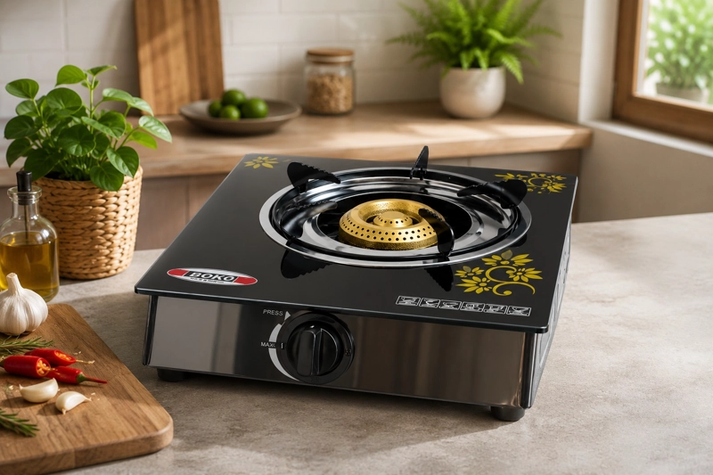 COCINA A GAS VIDRIO TEMPLADO NEGRO NEW LINE 1 PLATO PORTATIL - 4