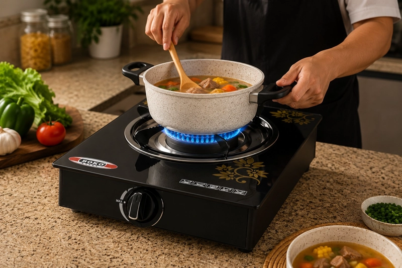 COCINA A GAS VIDRIO TEMPLADO NEGRO NEW LINE 1 PLATO PORTATIL - 7