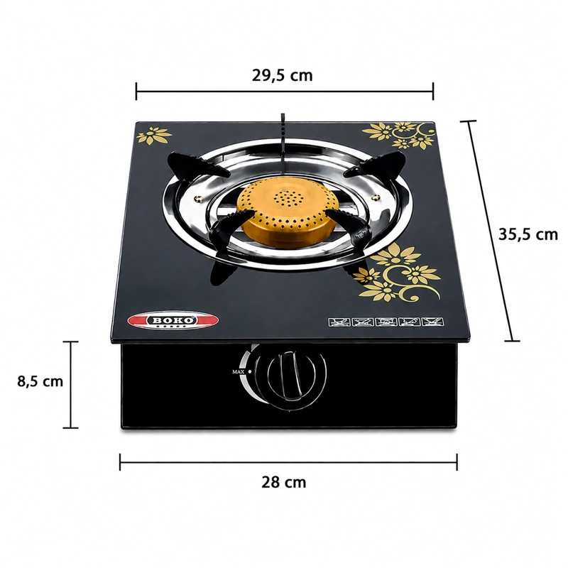 COCINA A GAS VIDRIO TEMPLADO NEGRO NEW LINE 1 PLATO PORTATIL - 8