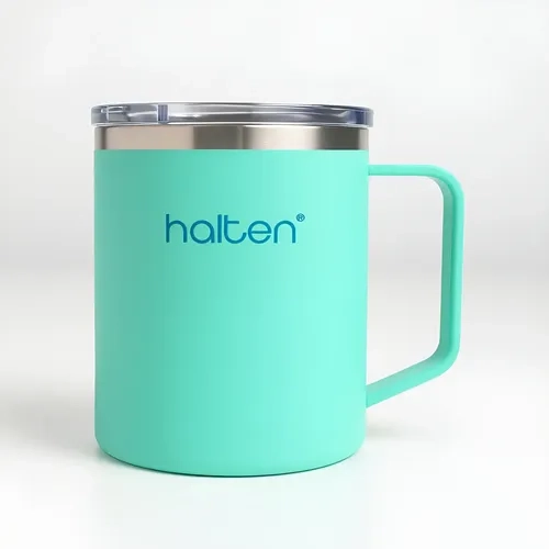 TERMO MUG CAFE 450 ML ACERO PLASTICO FUNNY HALTEN VERDE MENTA - 2