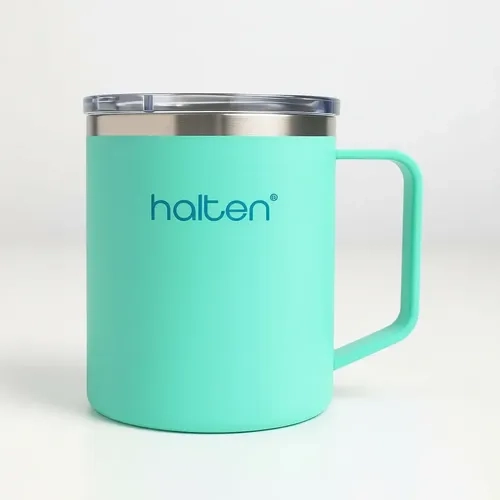 TERMO MUG CAFE 450 ML ACERO PLASTICO FUNNY HALTEN VERDE MENTA - 3