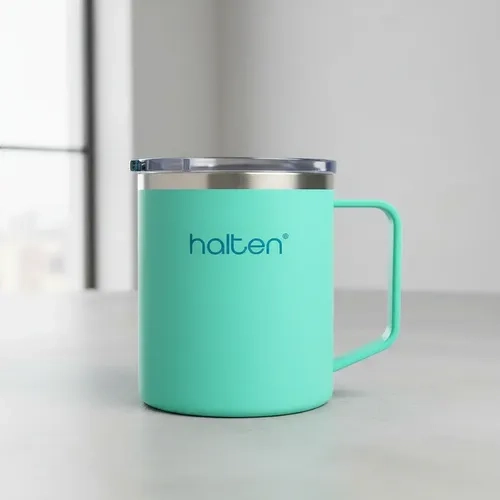 TERMO MUG CAFE 450 ML ACERO PLASTICO FUNNY HALTEN VERDE MENTA - 4