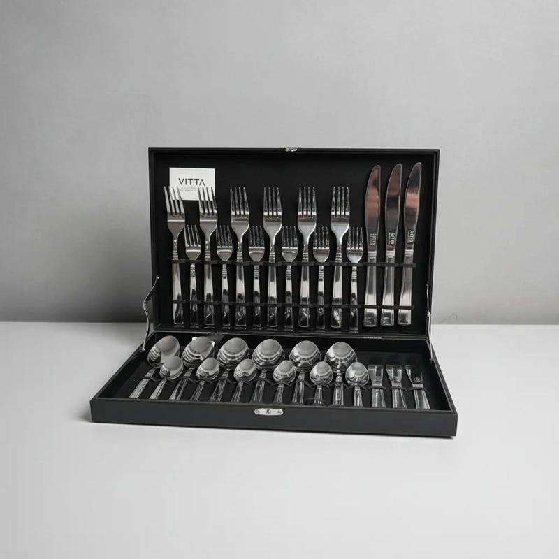 SET DE CUBIERTOS 30 PIEZAS ACERO INOXIDABLE PLATEADO CAJA MADERA VITTA - 3
