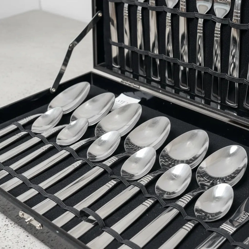 SET DE CUBIERTOS 30 PIEZAS ACERO INOXIDABLE PLATEADO CAJA MADERA VITTA - 4