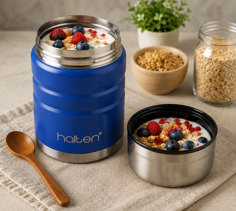 TERMO DE COMIDA ACERO INOX 750 ML MARCA HALTEN COLOR AZUL ELECTRICO - 10