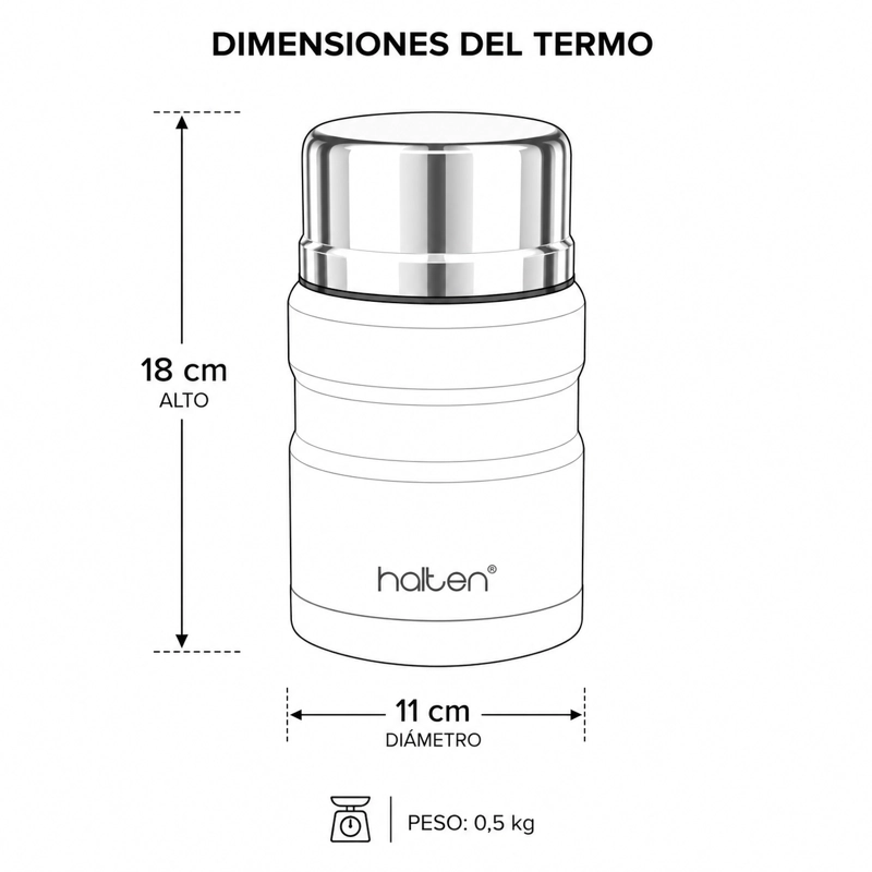 TERMO DE COMIDA ACERO INOX 750 ML MARCA HALTEN COLOR AZUL ELECTRICO - 12