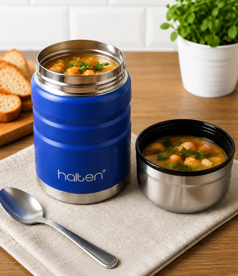 TERMO DE COMIDA ACERO INOX 750 ML MARCA HALTEN COLOR AZUL ELECTRICO - 7