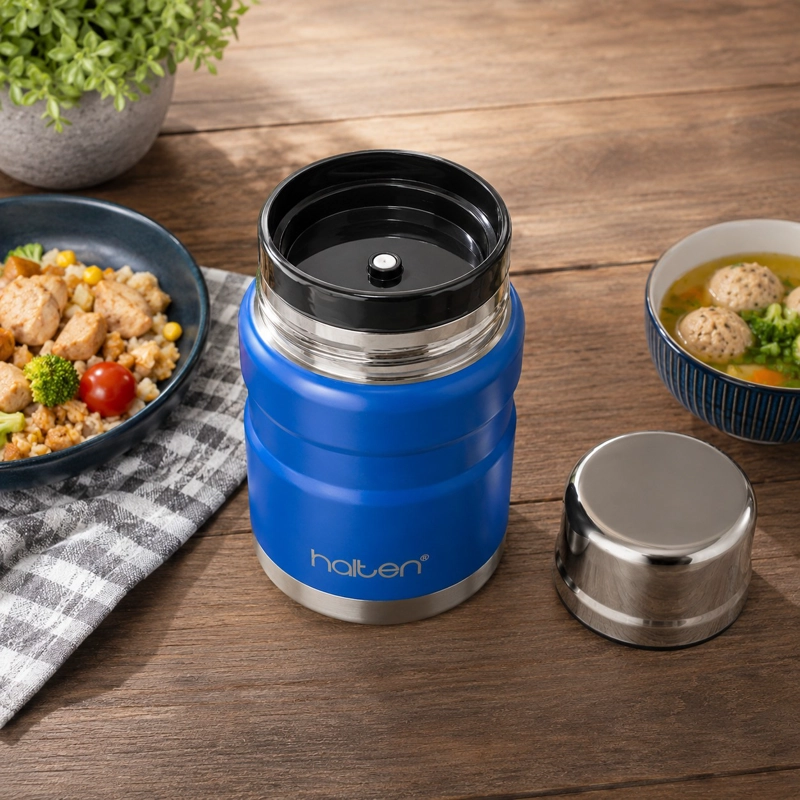 TERMO DE COMIDA ACERO INOX 750 ML MARCA HALTEN COLOR AZUL ELECTRICO - 9