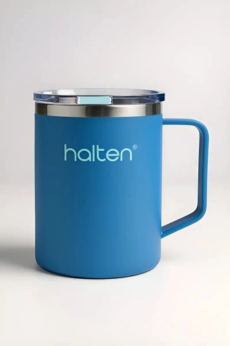 TERMO 450 ML ACERO INOXIDABLE CON TAPA A PRESION HALTEN FUNNY MUG AZUL INDIGO - 2