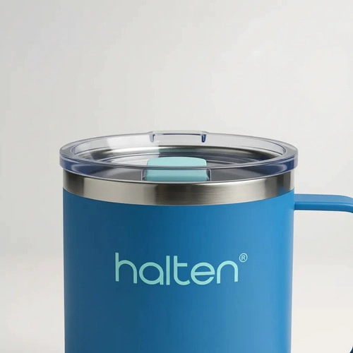 TERMO 450 ML ACERO INOXIDABLE CON TAPA A PRESION HALTEN FUNNY MUG AZUL INDIGO - 3