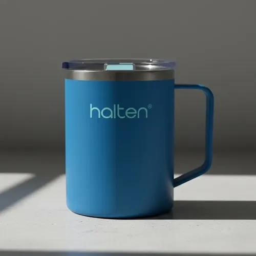 TERMO 450 ML ACERO INOXIDABLE CON TAPA A PRESION HALTEN FUNNY MUG AZUL INDIGO - 4