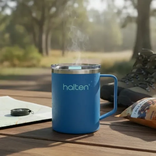 TERMO 450 ML ACERO INOXIDABLE CON TAPA A PRESION HALTEN FUNNY MUG AZUL INDIGO - 5
