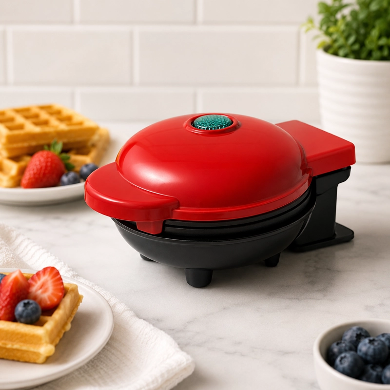 MINI MAQUINA WAFLERA ELE CTRICA 350W ANTIADHERENTE COLOR ROJO - 2