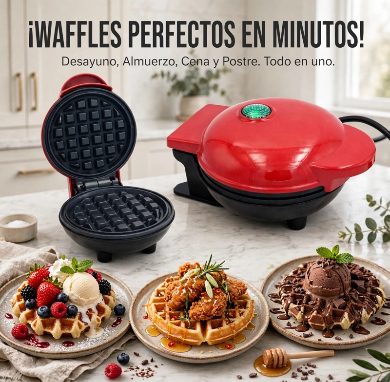 MINI MAQUINA WAFLERA ELE CTRICA 350W ANTIADHERENTE COLOR ROJO - 3