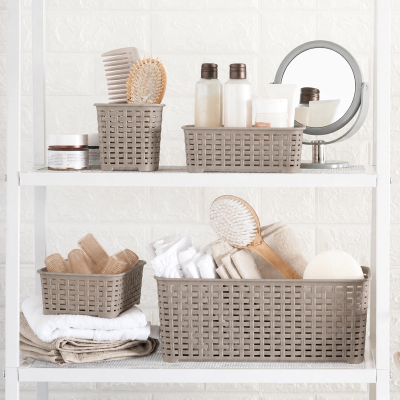 SET DE 4 CANASTILLAS CANASTAS ORGANIZADORAS COLOR TAUPE MARCA REYPLAST - 1