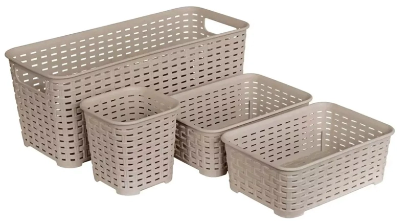 SET DE 4 CANASTILLAS CANASTAS ORGANIZADORAS COLOR TAUPE MARCA REYPLAST - 4