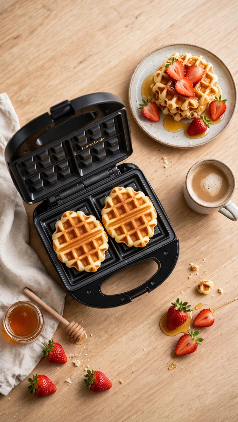 WAFFLERA DOBLE ANTIADHERENTE 700W MARCA LUMABELLA COLOR NEGRO - 2