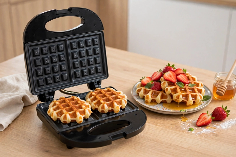 WAFFLERA DOBLE ANTIADHERENTE 700W MARCA LUMABELLA COLOR NEGRO - 4
