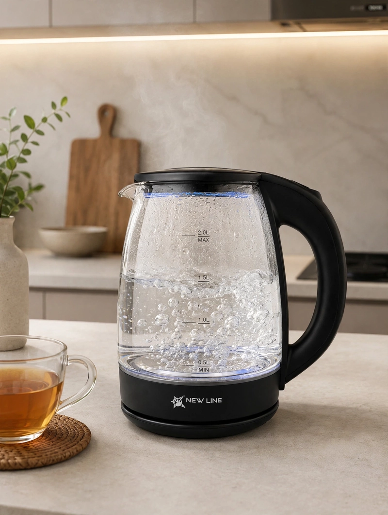 NEW LINE HERVIDOR ELECTRICO DE VIDRIO CAPACIDAD DE 2 LITROS 1500W NEW LINE COLOR NEGRO