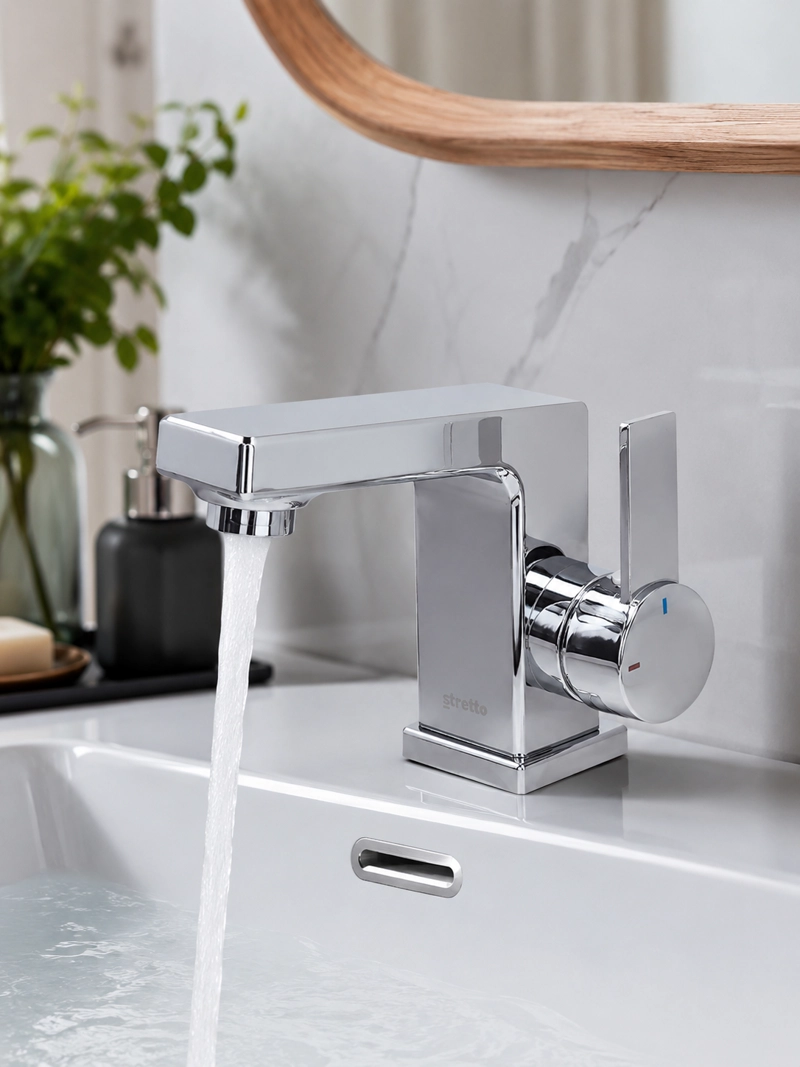 MONOMANDO LLAVE GRIFO PARA LAVATORIO MODELO RIDOTTI MARCA STRETTO COLOR CROMO - 1