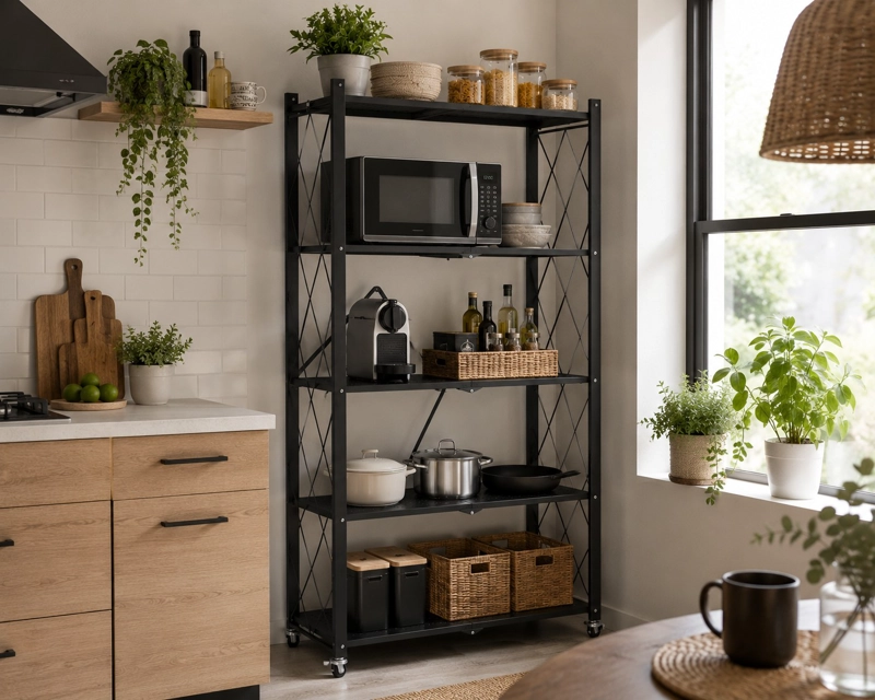 ESTANTE PLEGABLE 5 NIVELES ORGANIZADOR COCINA ACERO CARBONO NEGRO - 2
