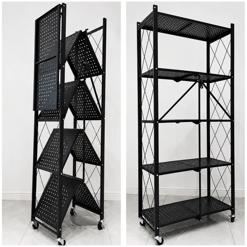 ESTANTE PLEGABLE 5 NIVELES ORGANIZADOR COCINA ACERO CARBONO NEGRO - 4