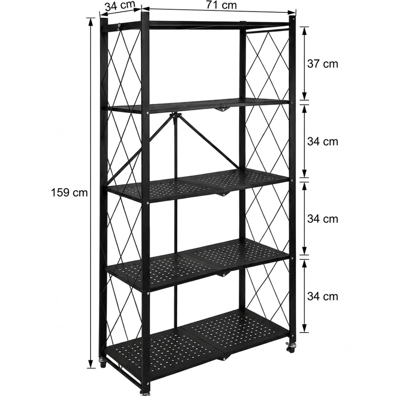 ESTANTE PLEGABLE 5 NIVELES ORGANIZADOR COCINA ACERO CARBONO NEGRO - 5