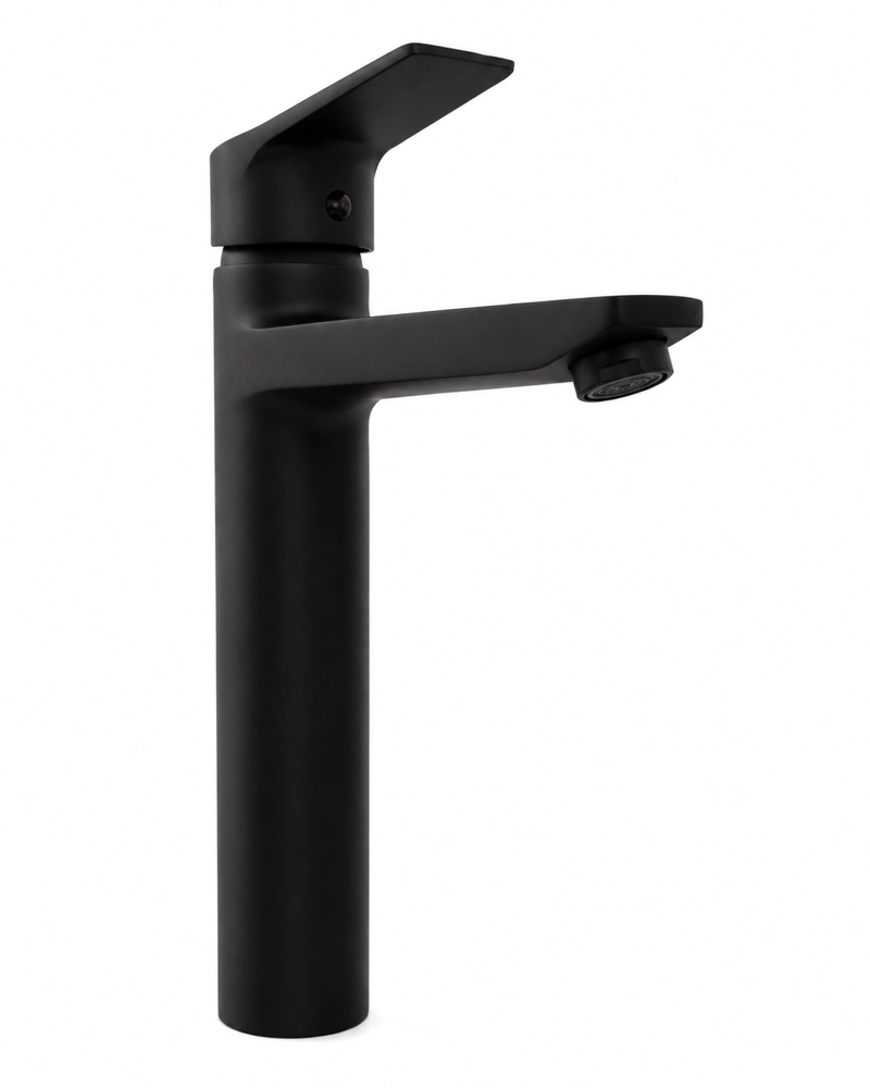 MONOMANDO LLAVE GRIFO ALTO PARA LAVATORIO MODELO NOTTE MARCA TAUMM COLOR NEGRO - 4
