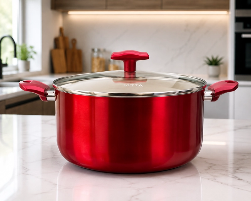 OLLA CACEROLA ANTIADHERENTE DE ALUMINIO 30 CM 10,5 LTS CON TAPA MODELO ROSSO MARCA VITTA - 1