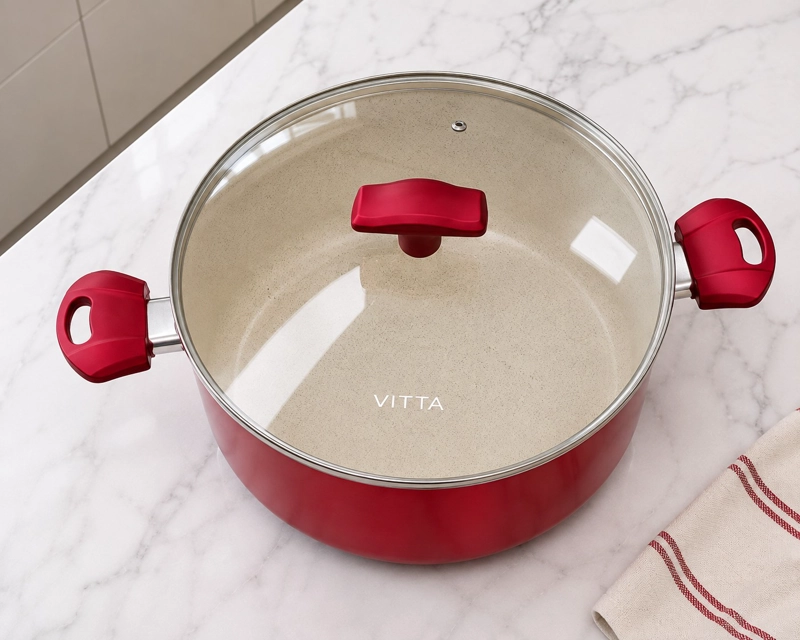 OLLA CACEROLA ANTIADHERENTE DE ALUMINIO 30 CM 10,5 LTS CON TAPA MODELO ROSSO MARCA VITTA - 4