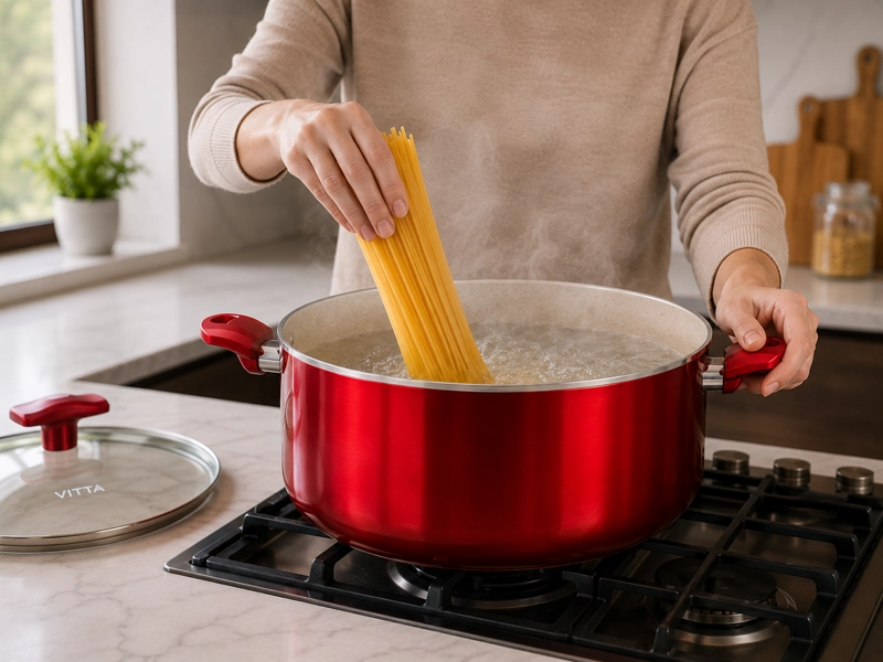 OLLA CACEROLA ANTIADHERENTE DE ALUMINIO 30 CM 10,5 LTS CON TAPA MODELO ROSSO MARCA VITTA - 6