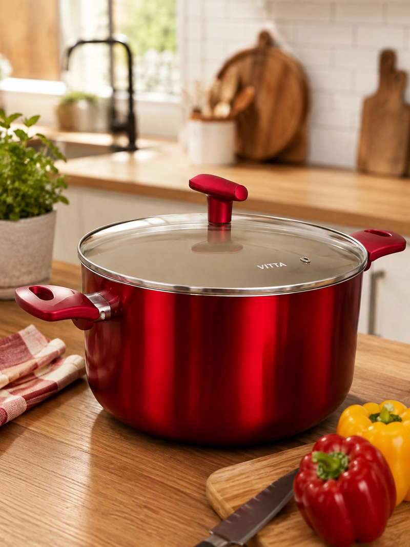 OLLA CACEROLA ANTIADHERENTE DE ALUMINIO 30 CM 10,5 LTS CON TAPA MODELO ROSSO MARCA VITTA - 7