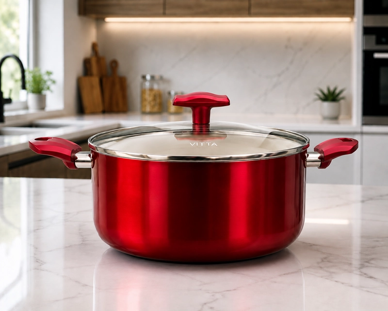 OLLA CACEROLA ANTIADHERENTE DE ALUMINIO 28 CM 8,6 LTS CON TAPA MODELO ROSSO MARCA VITTA - 1