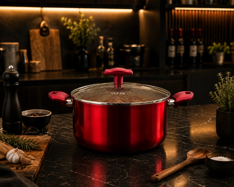 OLLA CACEROLA ANTIADHERENTE DE ALUMINIO 28 CM 8,6 LTS CON TAPA MODELO ROSSO MARCA VITTA - 3