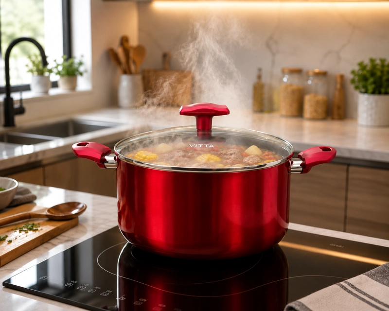 OLLA CACEROLA ANTIADHERENTE DE ALUMINIO 28 CM 8,6 LTS CON TAPA MODELO ROSSO MARCA VITTA - 4