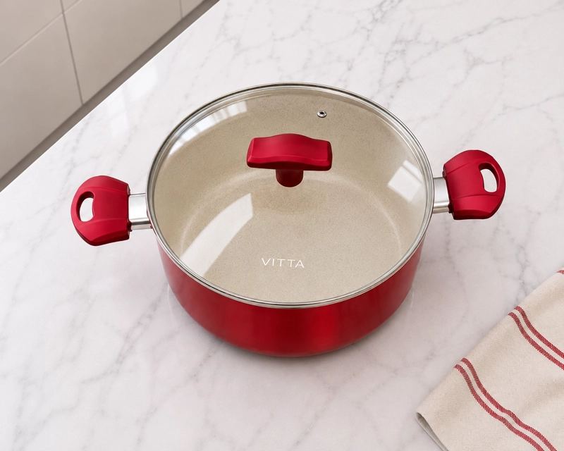 OLLA CACEROLA ANTIADHERENTE DE ALUMINIO 28 CM 8,6 LTS CON TAPA MODELO ROSSO MARCA VITTA - 5