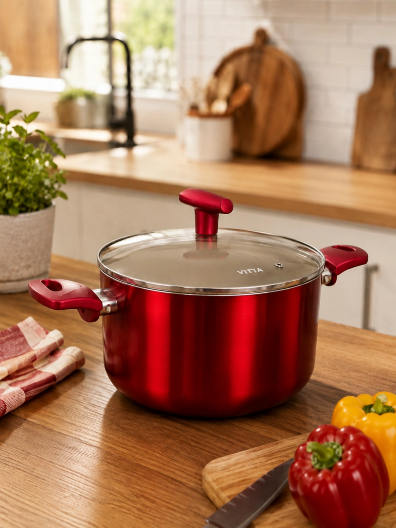 OLLA CACEROLA ANTIADHERENTE DE ALUMINIO 28 CM 8,6 LTS CON TAPA MODELO ROSSO MARCA VITTA - 9