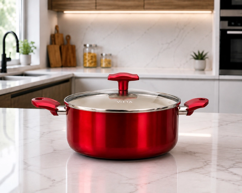 OLLA CACEROLA ANTIADHERENTE DE ALUMINIO 24 CM 5,4 LTS CON TAPA MODELO ROSSO MARCA VITTA - 1