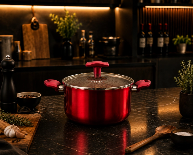 OLLA CACEROLA ANTIADHERENTE DE ALUMINIO 24 CM 5,4 LTS CON TAPA MODELO ROSSO MARCA VITTA - 3