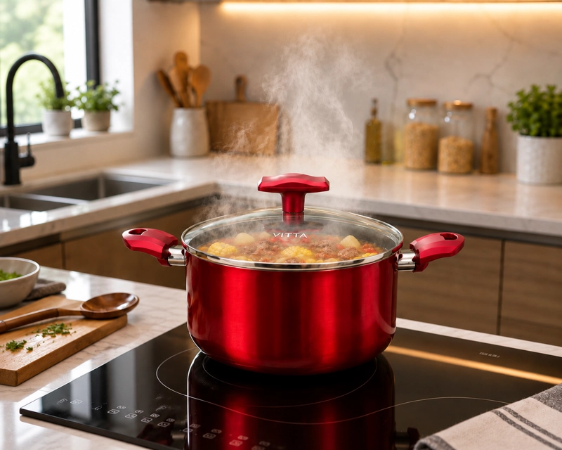 OLLA CACEROLA ANTIADHERENTE DE ALUMINIO 24 CM 5,4 LTS CON TAPA MODELO ROSSO MARCA VITTA - 4