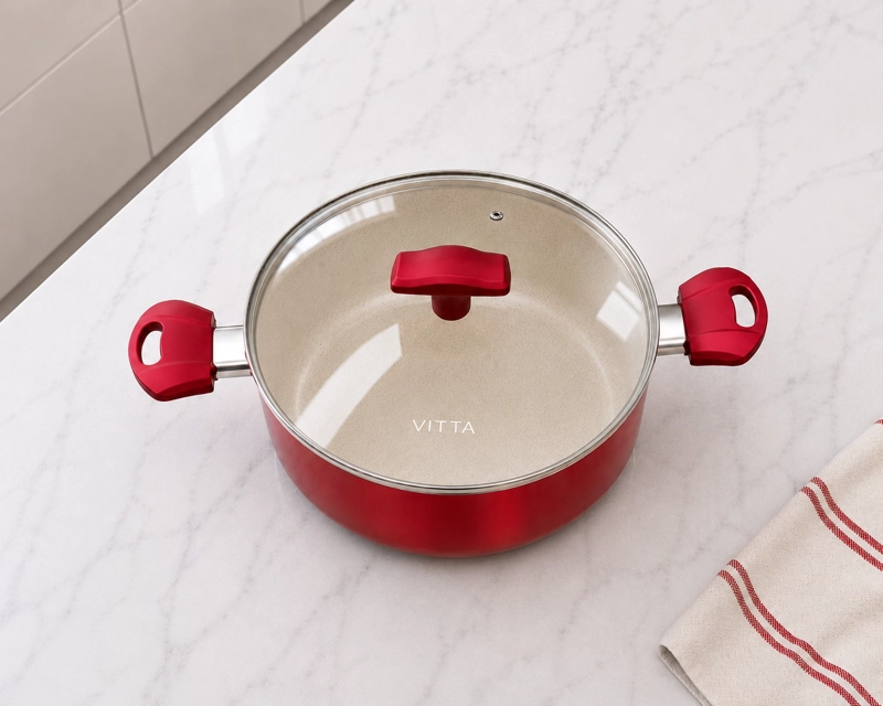 OLLA CACEROLA ANTIADHERENTE DE ALUMINIO 24 CM 5,4 LTS CON TAPA MODELO ROSSO MARCA VITTA - 5