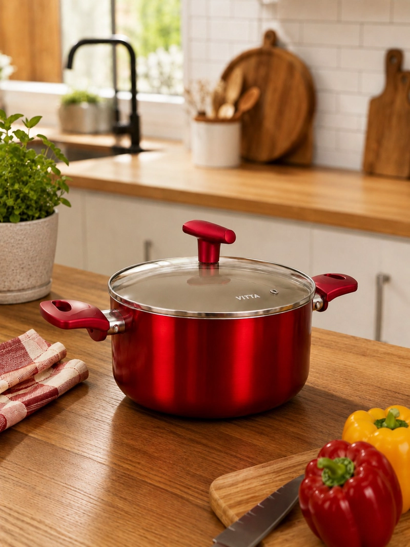OLLA CACEROLA ANTIADHERENTE DE ALUMINIO 24 CM 5,4 LTS CON TAPA MODELO ROSSO MARCA VITTA - 9
