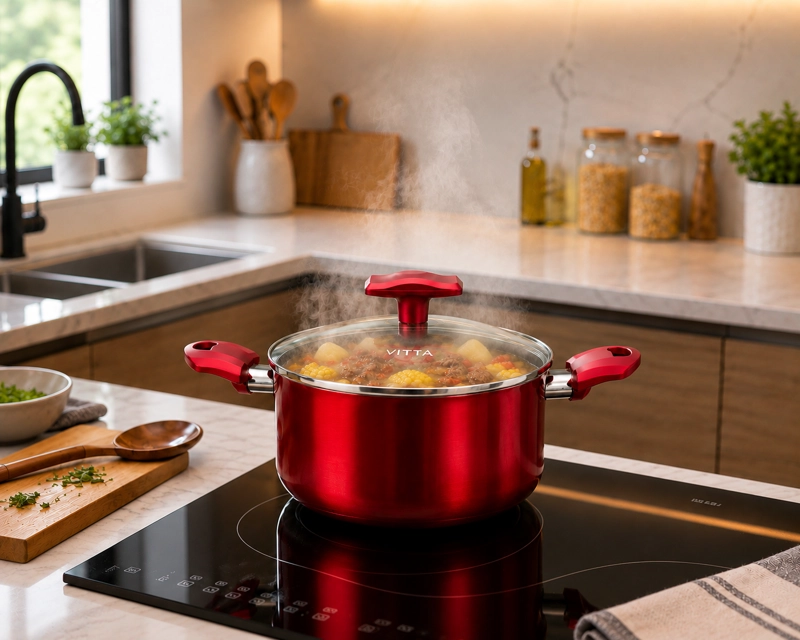 OLLA CACEROLA ANTIADHERENTE DE ALUMINIO 20 CM 4,8 LTS CON TAPA MODELO ROSSO MARCA VITTA - 1