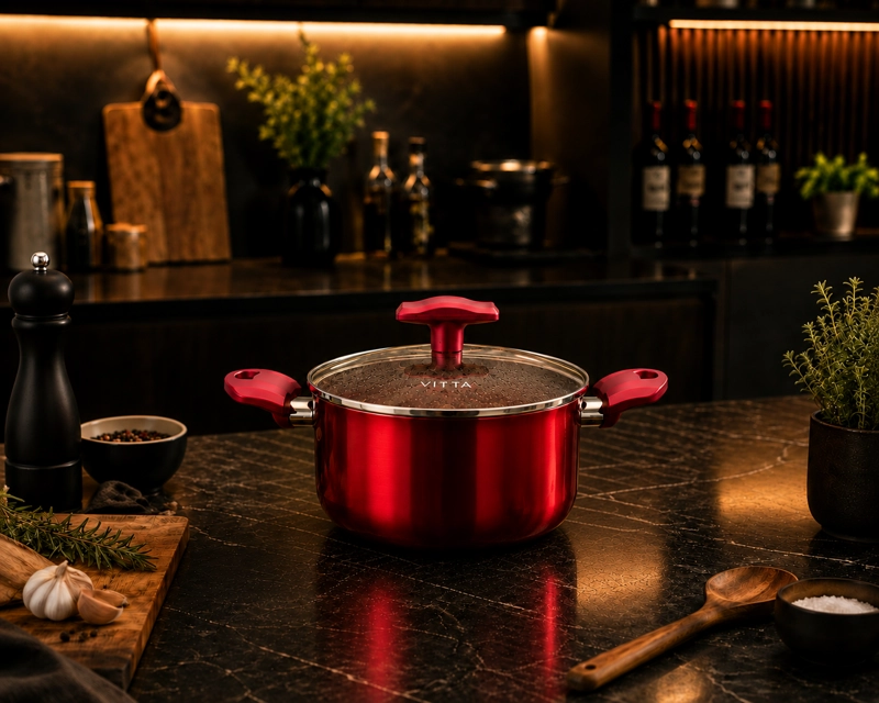 OLLA CACEROLA ANTIADHERENTE DE ALUMINIO 20 CM 4,8 LTS CON TAPA MODELO ROSSO MARCA VITTA - 2
