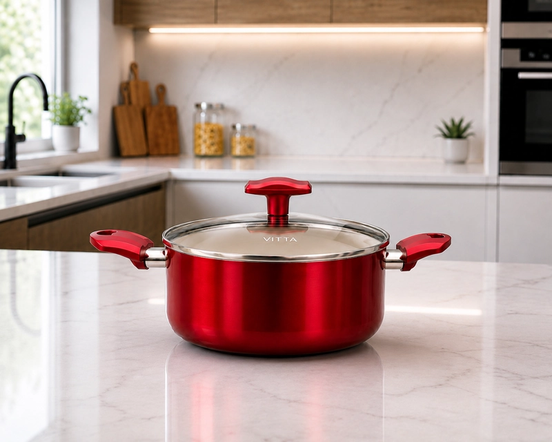 OLLA CACEROLA ANTIADHERENTE DE ALUMINIO 20 CM 4,8 LTS CON TAPA MODELO ROSSO MARCA VITTA - 4