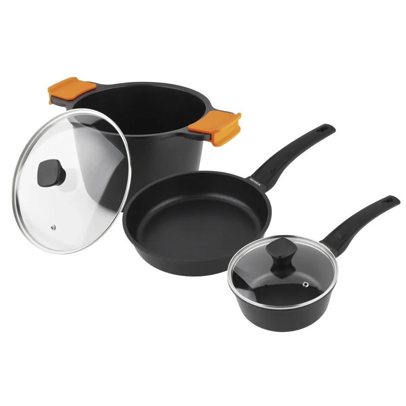 BATERIA DE COCINA JUEGO DE OLLAS 5 PIEZAS ALUMINIO FORJADO MODELO THERMA ORANGE MARCA MARMICOC - 10