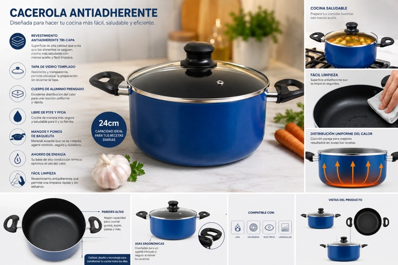 OLLA CACEROLA ANTIADHERENTE 24 CM 5 LITROS MODELO ROYAL BLUE MARCA VITTA - 2