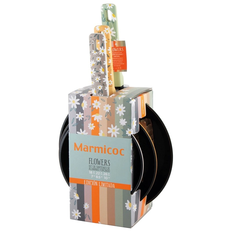 SET DE 3 SARTENES ANTIADHERENTES ALUMINIO FORJADO 18-22-26 CM MODELO FLOWERS MARCA MARMICOC - 10